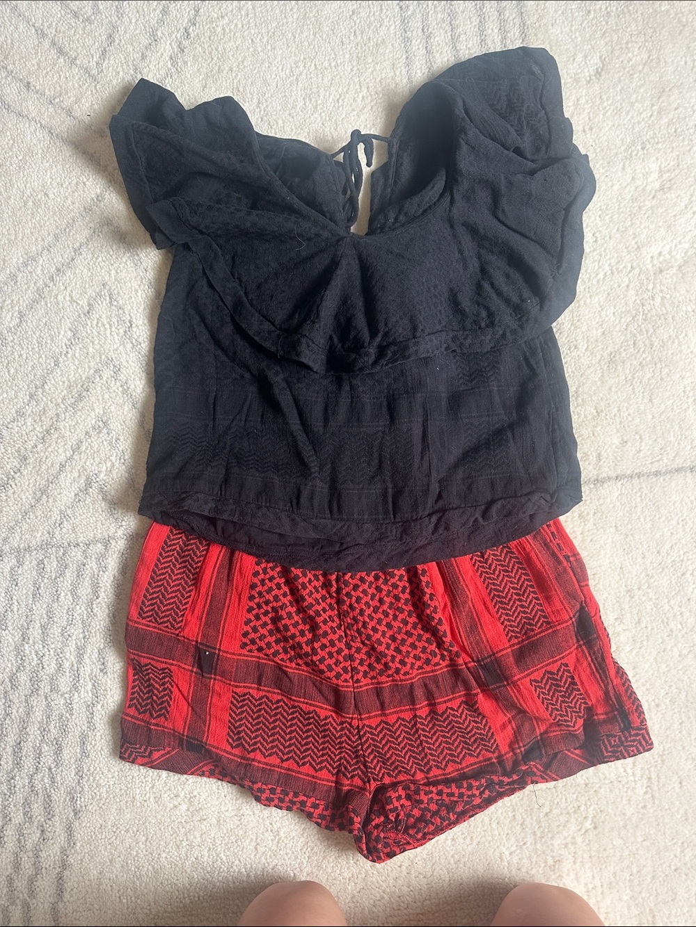 Cecilie Copenhagen Red and Black Patterned Women’s Shorts and Top